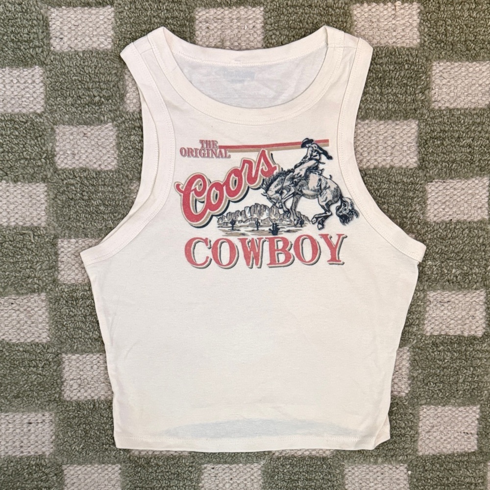Cream Coors Cowboy Graphic Tank Top M